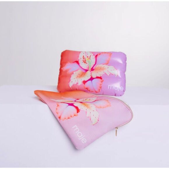 Maje Handbags - Maje Inflatable Travel & Beach Pillow with Matching Pouch – Floral Print